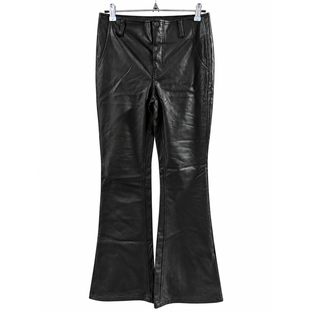 We The Free Free People Black Vegan Leather Flare Pants 30 High Rise Faux